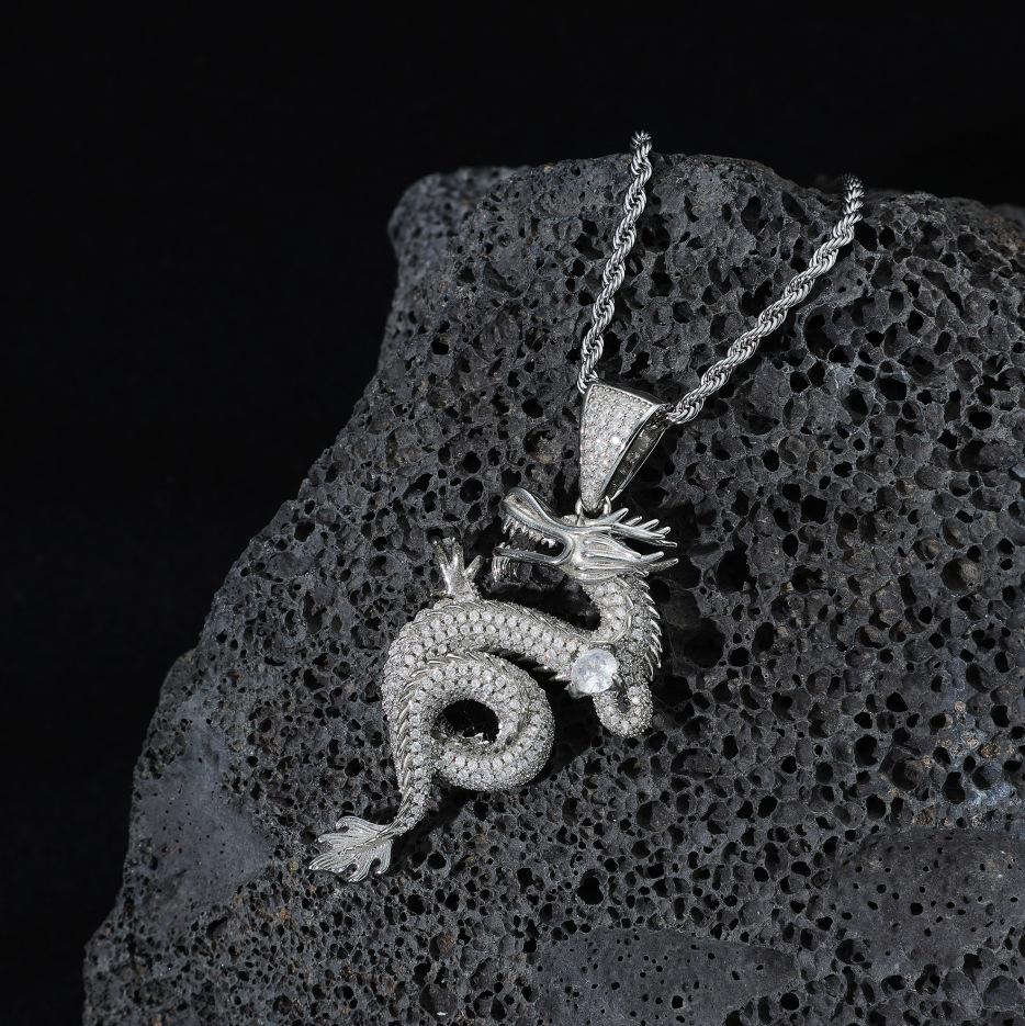Hip Hop Zodiac Dragon Pendant Copper Inlaid Zircon Full Diamond Inlaid American High Street Men S Twist Chain