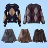 2025za Women's Jacquard Scarf Knit Diamond Plaid Sweater - Round Neck, Autumn/Winter Commuting Top Coat