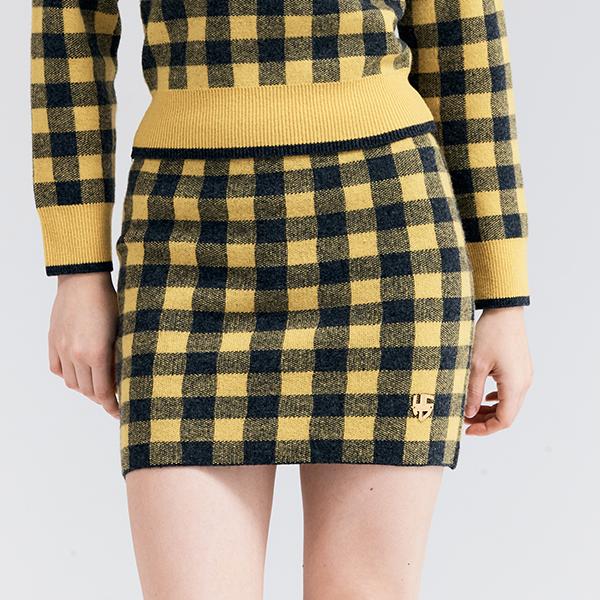 HENRY STUART Women'S Check Jacquard Knit Skirt Yellow