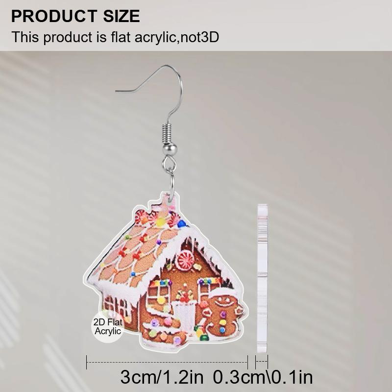 2D Flat 4-Pairs Cute Christmas Candy House Gnome Acrylic Dangle Earrings Festive Party Jewelry, Perfect Holiday Gift for Women