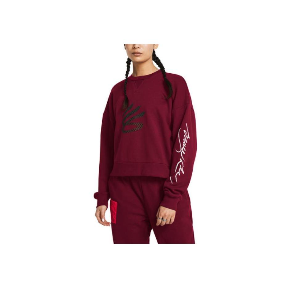 Under Armour Curry X Bruce Lee Kolaborace SS24 Jarní Kolekce Mikina s Kulatým Výstřihem se Vzor Plamenů Dámská Mikina Červená 1383208-625