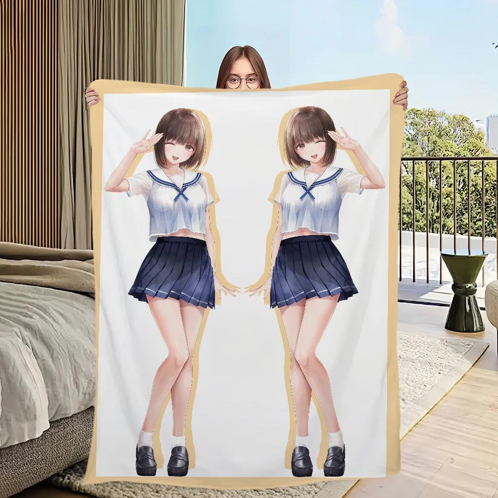Warm Soft Plush Game Yui Seifuku Fanart KKanojo Blanket for Sofa Living Room Office Bedroom Travel Gift Konomi Flannel