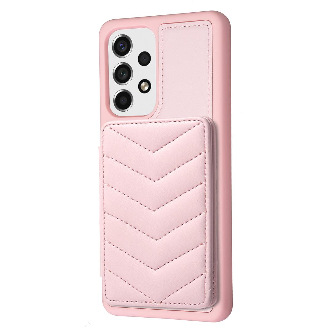 

BF26 Card Holder Phone Shell For Samsung Galaxy A53 5G,Anti-Scratch Kickstand Magnetic PU Leather+TPU Phone Case Pink
