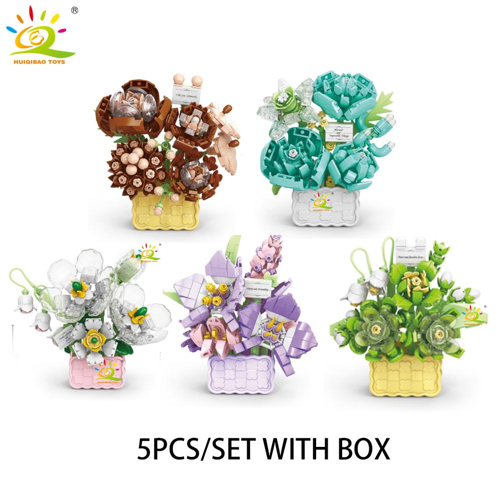 MOC Mini Flower with Vase Model Micro Building Block Eternal Bouquet Home Desk Desk Plant Decor Brick Girl Children Toy