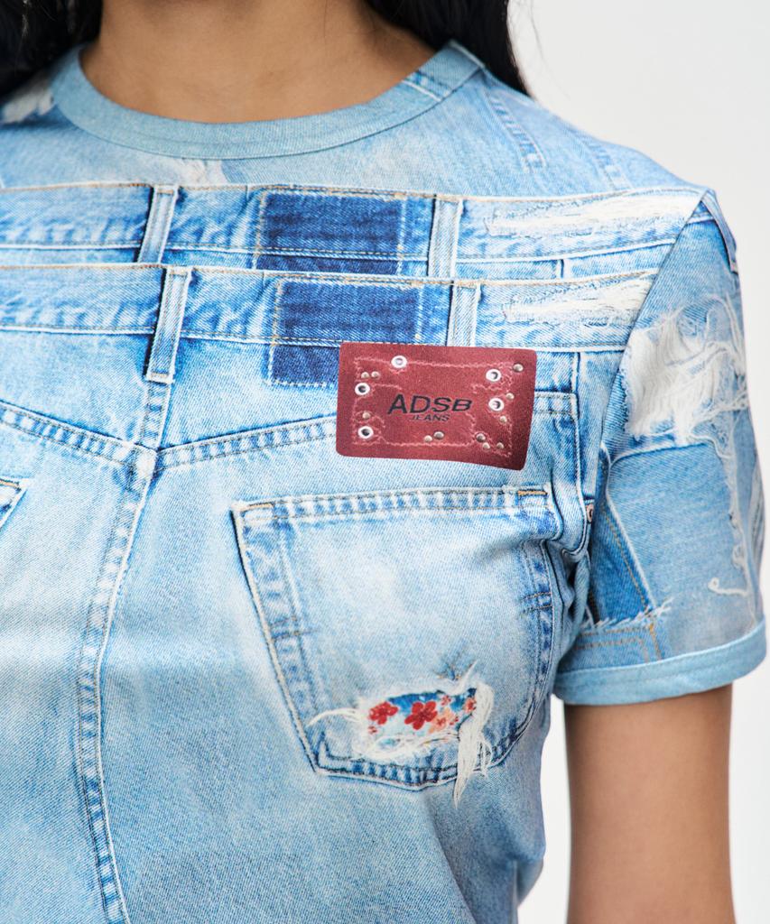 ADSB ANDERSSON BELL (Essential) Daniel Denim Print T-Shirt Atb1133W(Denim Blue)