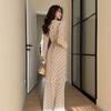 Women's new elegant and gentle wind polka dot button lace V-neck long-sleeved waist split harpoon tail dress