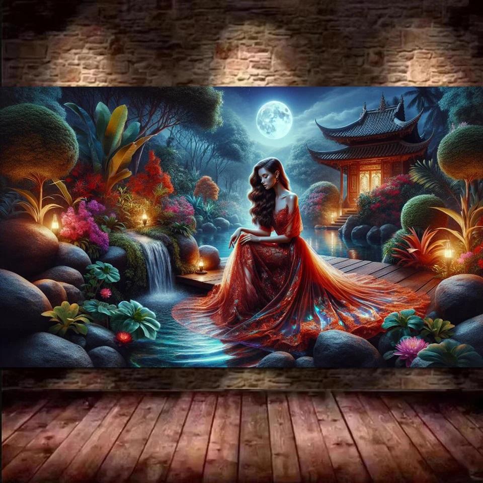 Lady with Long White Hair,Fairy,Dragon DIY 5D Diamond Painting New 2025 Fantasy Woman Full Mosaic Diamond Embroidery Big Size