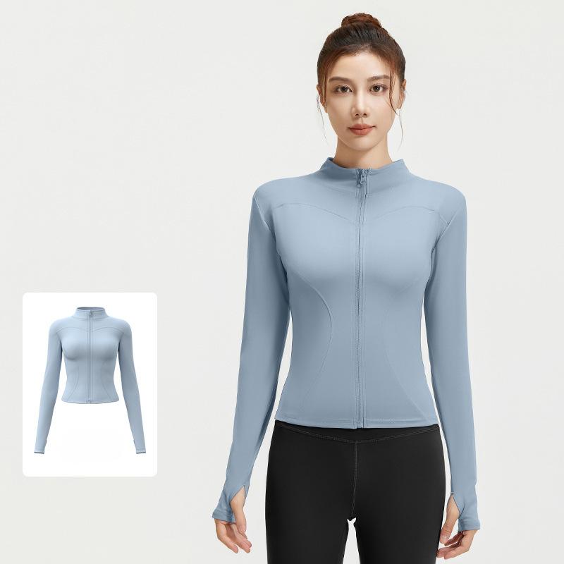 Women Running Zipper Sportswear Skinny elasticity Solid Colour Long Sleeve Fitness Breathable Yoga coat