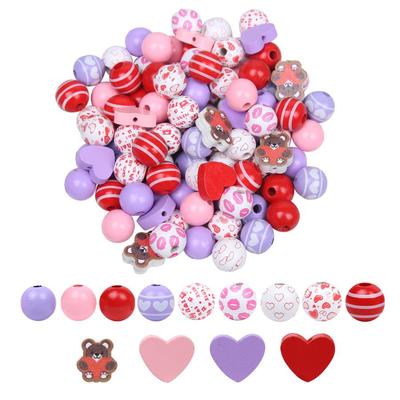Valentinstag Bemalte Holzperlen Lippen Liebe Bär Fransen Hanfseil Holzperlen Accessoires Heimdekoration DIY Perlen