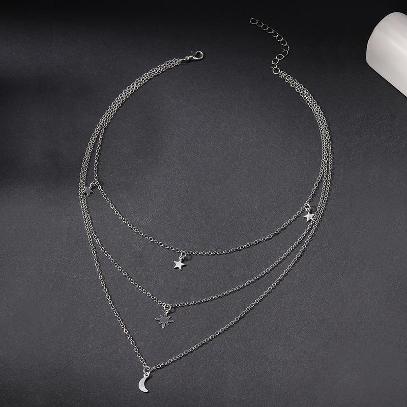 Star Necklace New European and American Alloy Jewelry Pendant Moon Multilayer Stacking Women's High Sensibility Necklace