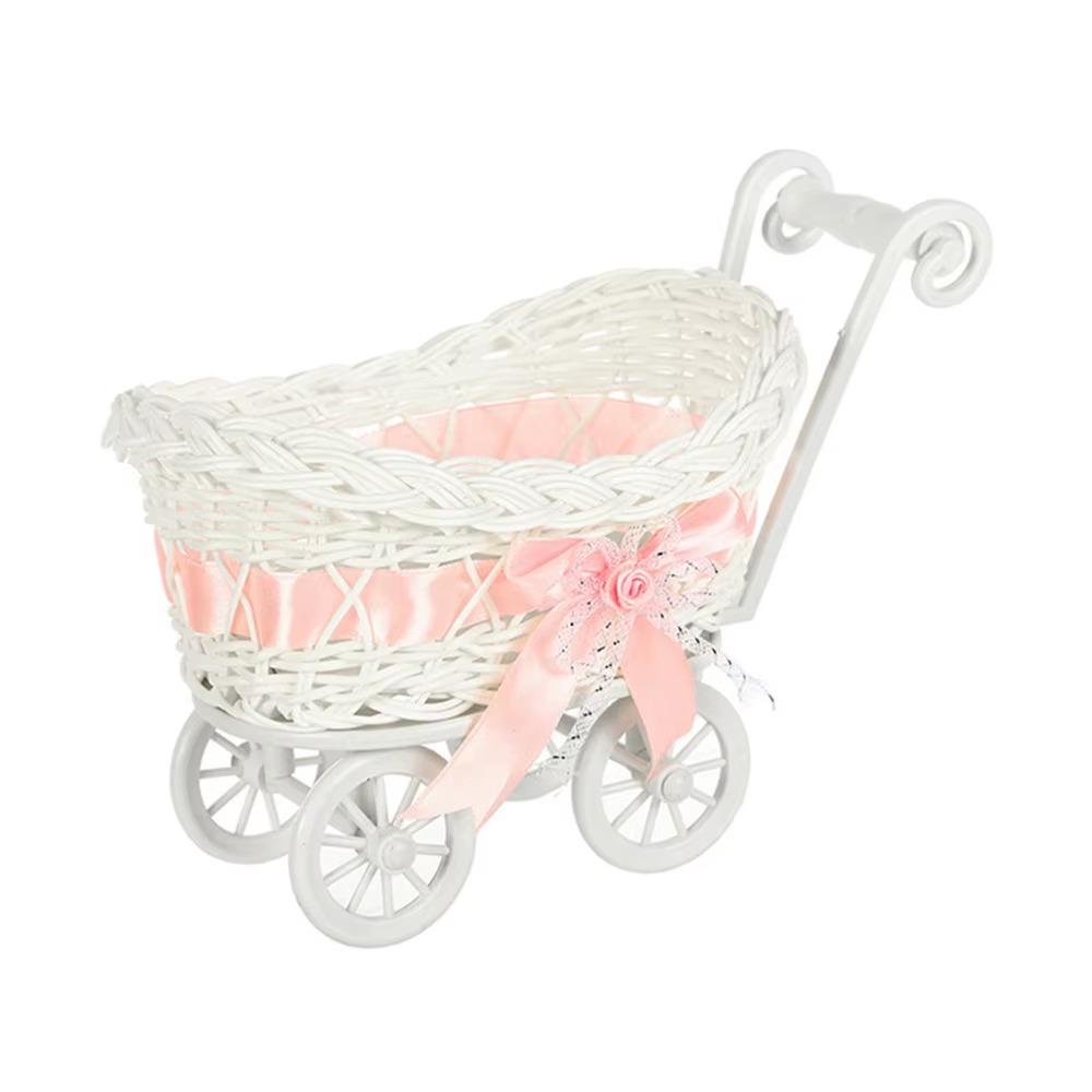 Mini Cute Design Woven Storage Tray Imitation Rattan Candy Storage Basket  Plant Home Pink Style 1