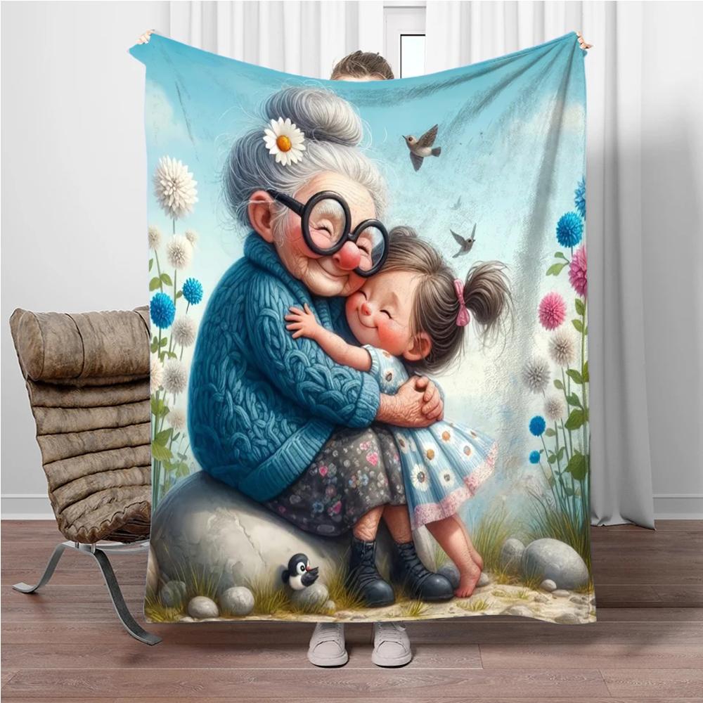 Cartoon-Opa und -Oma Flanelldecke Weich Warm Halten Überwurfdecke Decke Für Sofa Bett Büro Camping Reisen Geschenke