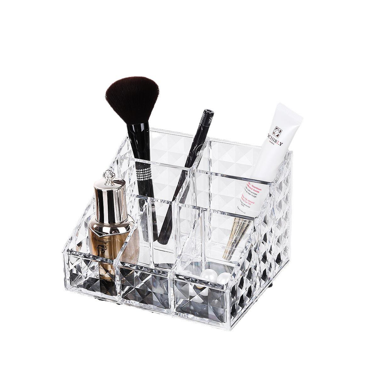 Transparent Diamond Pattern Makeup & Skincare Holder for Eyebrow Pencils and Desktop Organization