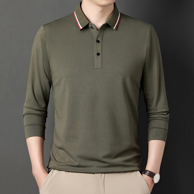 Langarm-Poloshirt Frühling und Herbst Neu Herren Mittleren Alters Papa Lockere Oberteile Herren Revers Freizeit-T-Shirt