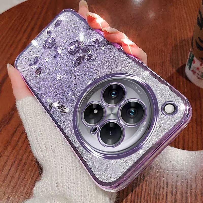 Phone Case For Infinix Zero 40 5G/4G, Flash Pink Flower Transparent Shock Protection Luxury Diamond Shining Protective Cover