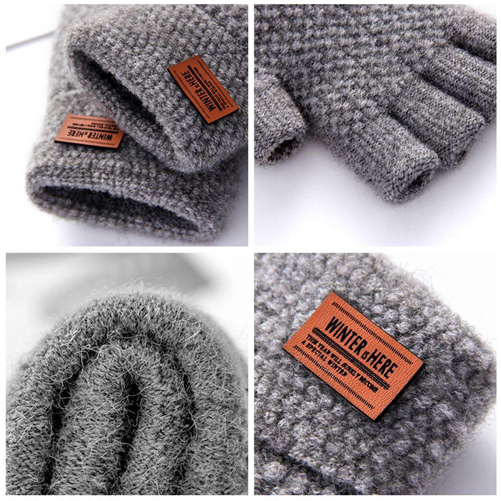 Label Winter Warm Elastic Half Finger Mittens Knitted Alpaca Wool Driving Gloves Fingerless Gloves