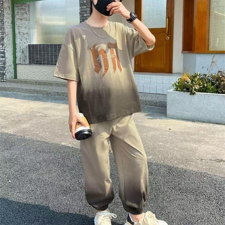 Boys' 2025 Summer Two-Piece Sports Set: Short Sleeve Top & Long Pants for Kids