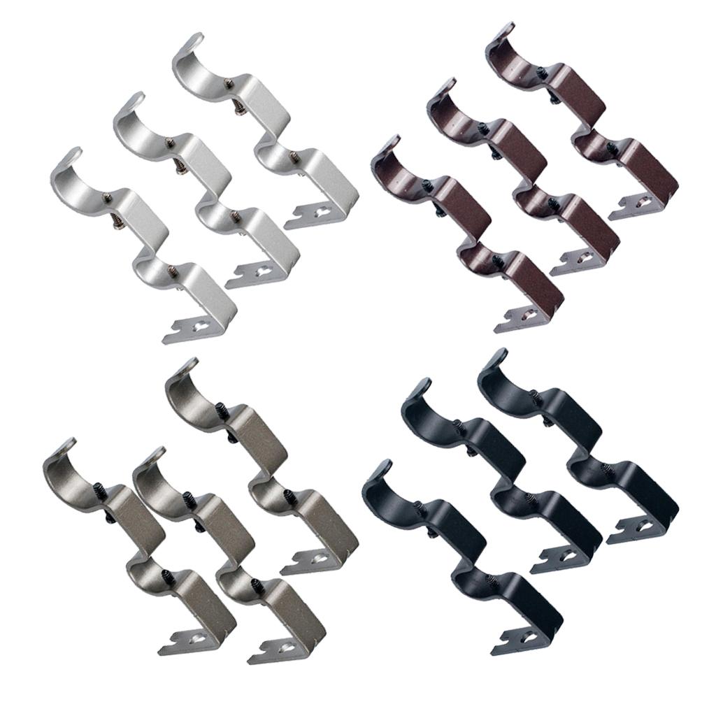 Set of Double Curtain Rod Brackets Adjustable Metal Holder Wall Mount for Window Treatment