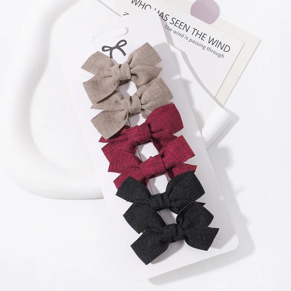 6pcs/set Mini Hair Bows Clip for Girl Fresh Solid Color Bowknot Hair Pins Sweet Child Boutique Handmade Hair Clips Accessories