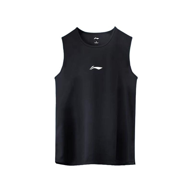 Li-Ning Simple Solid Color Quick-Dry Breathable Sports Fitness Casual Comfortable Versatile Vest Men tops Black YVSW035-2 S