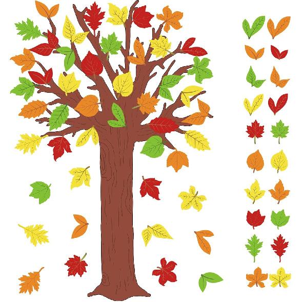 78 Pieces Classroom Tree Bulletin Board Set Autumn Thanksgiving Fall Tree Bulletin Board Decorations Fall Tree Cutout Maple Leaves Cutout for