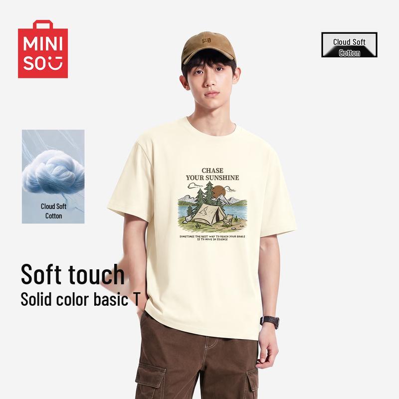

MINISO Men s Loose Fit Cotton Short Sleeve T-Shirt L