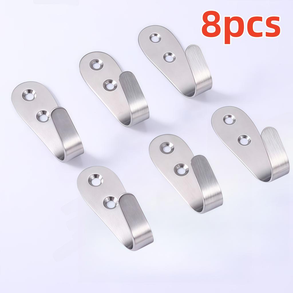 8pcs Stainless Steel Wall Mounted J-shaped Clothes Hooks For Entrance Kitchen Bedroom Bathroom Office 2mm