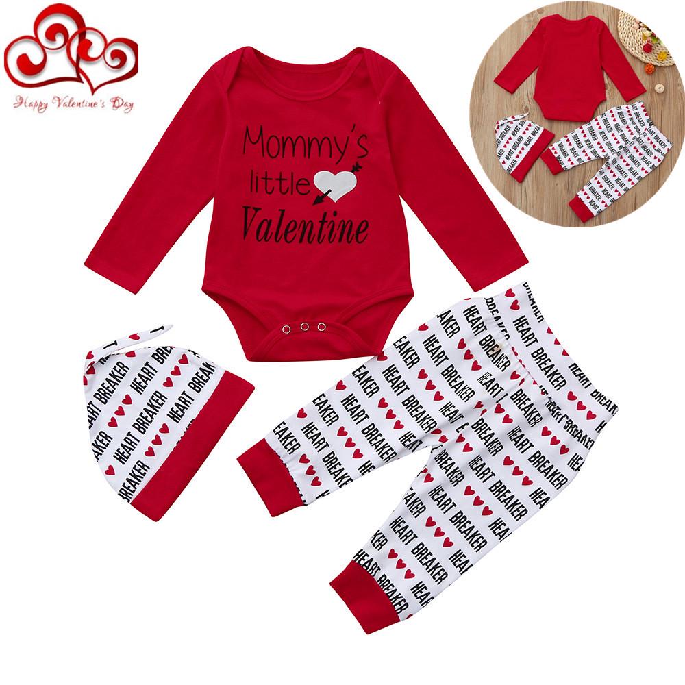 Newborn Infant Baby Boy Girl Valentine Day Heart Print Romper Pants Outfits Set