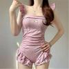 Pink Plaid Bow One-piece Swimsuit Pure Desire Style Student Conservative Meat Cover and Thin Soak In Hot Spring Vacation