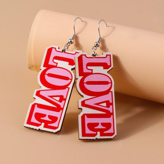 1 Pair Women Color Contrast Love Letter Print Earrings Pink Series Hook Earrings Romantic Valentine Day Drop Earrings