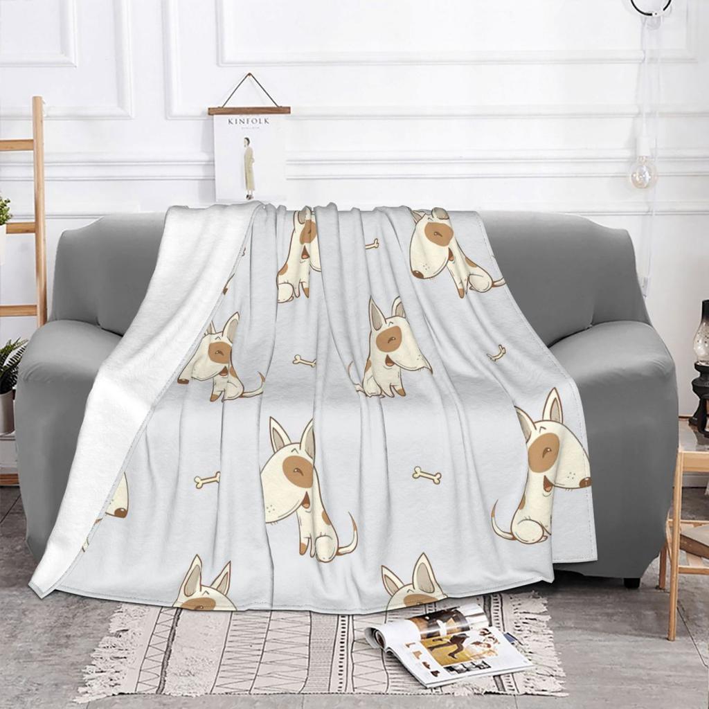 Süße Hunde Fleece-Kuscheldecken Cartoon-Bullterrier-Decke für Bett, Büro, Leichte Bettwäsche-Überwürfe