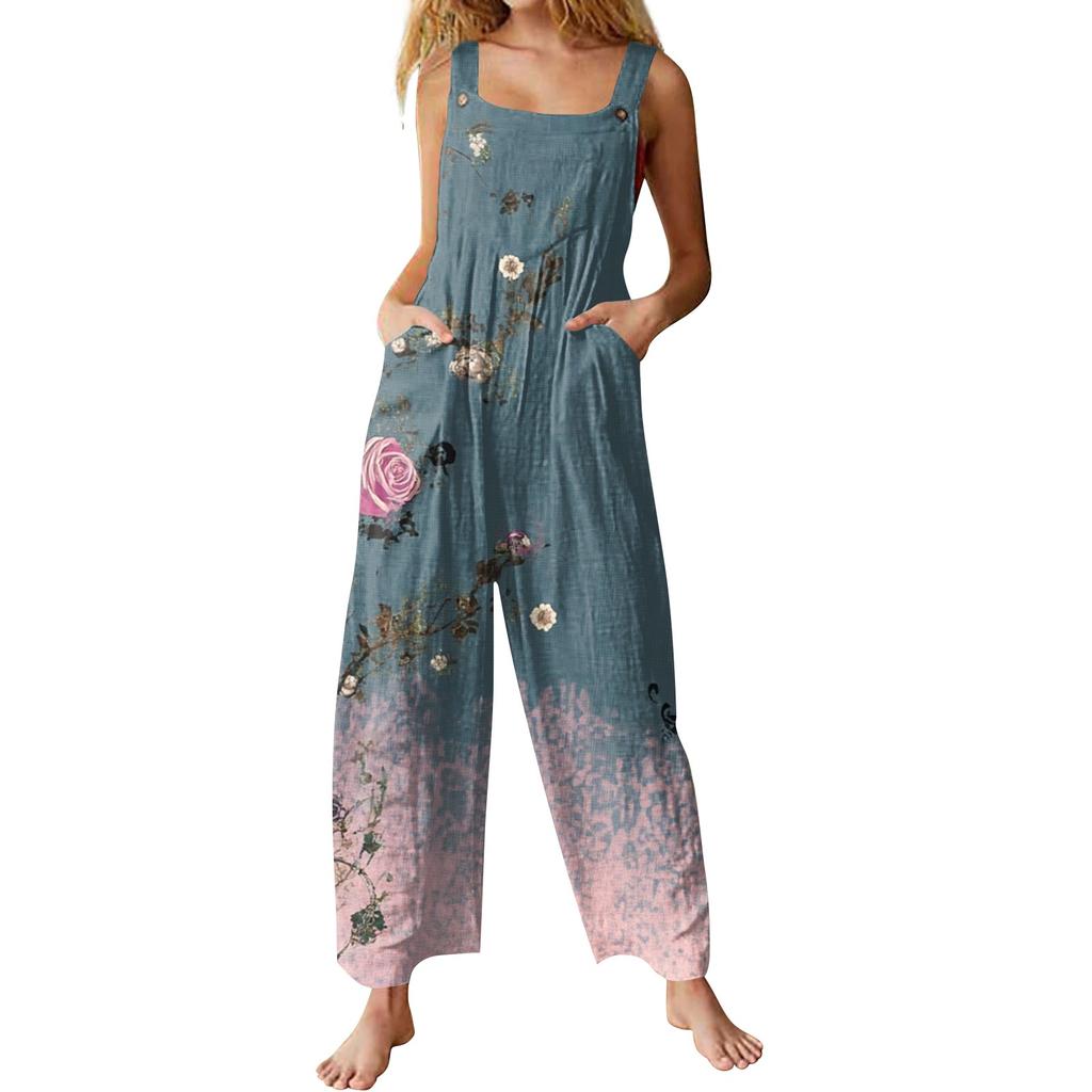 Damen Casual Overalls Jumpsuits Verstellbare Träger Ärmellos Sommer Niedlich Bequem Strampler Mit Tasche