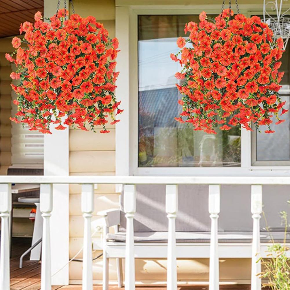 2/4Pcs UV-Resistant Artificial Flowers Morning Glory Eucalyptus Hanging Flower Plants Wedding Home Outdoor Garden Decoration