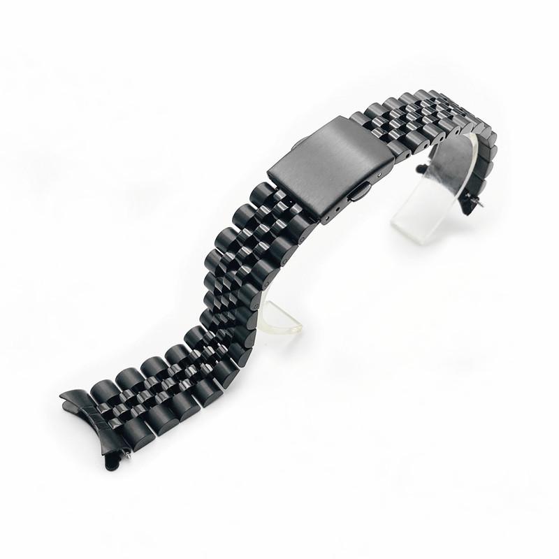 Universal Stainless Steel Bull Ring Watch Band with Curved Ends and Double Push Butterfly Clasp - 18/20/22mm