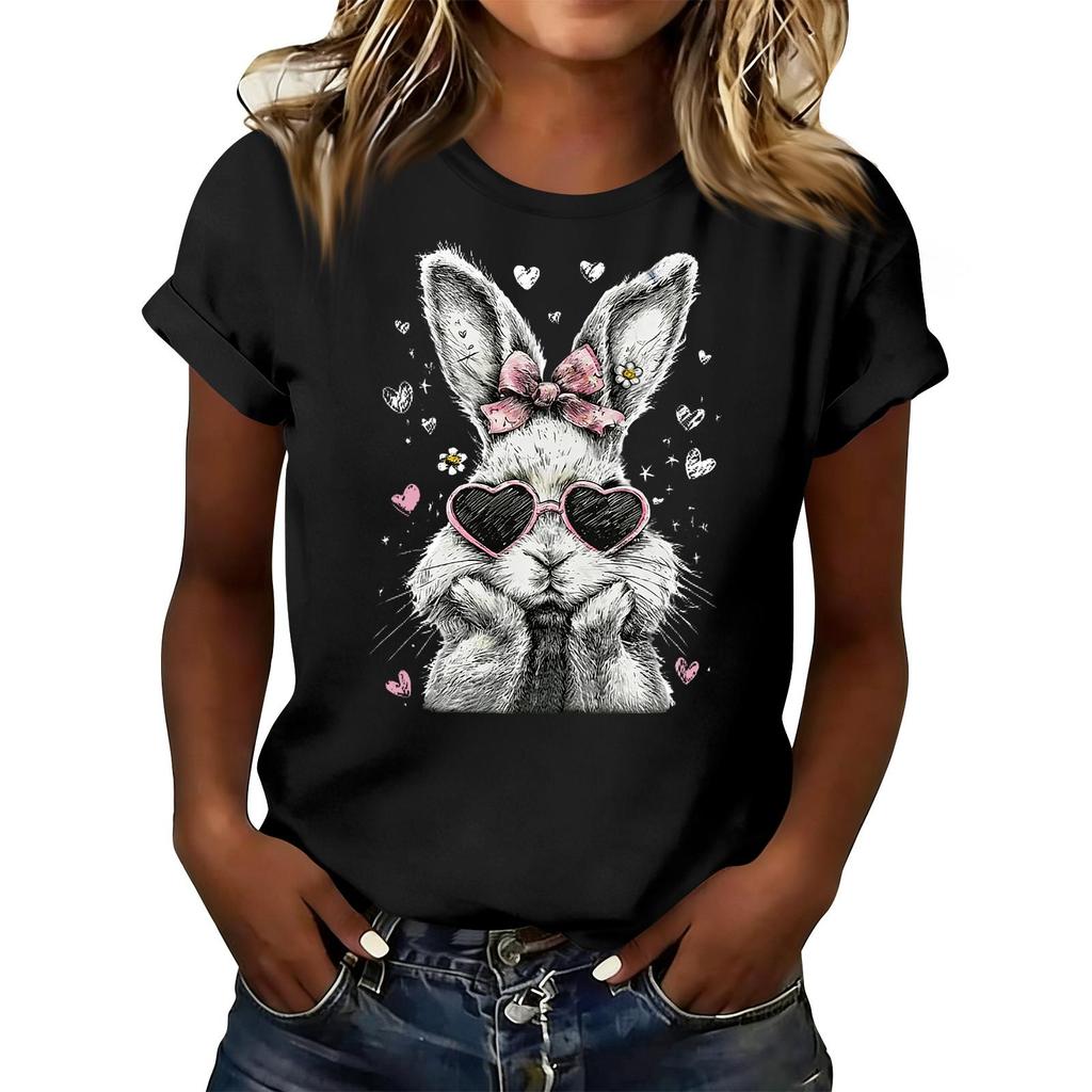 Women's Casual Printed T-Shirt Round Neck Pullover Short Sleeve Top