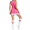 Womens Cheerleading Uniform Dance Costume Schoolgirl Cosplay Outfit Letter Print Sleeveless Dress with Socks Cheering Flower