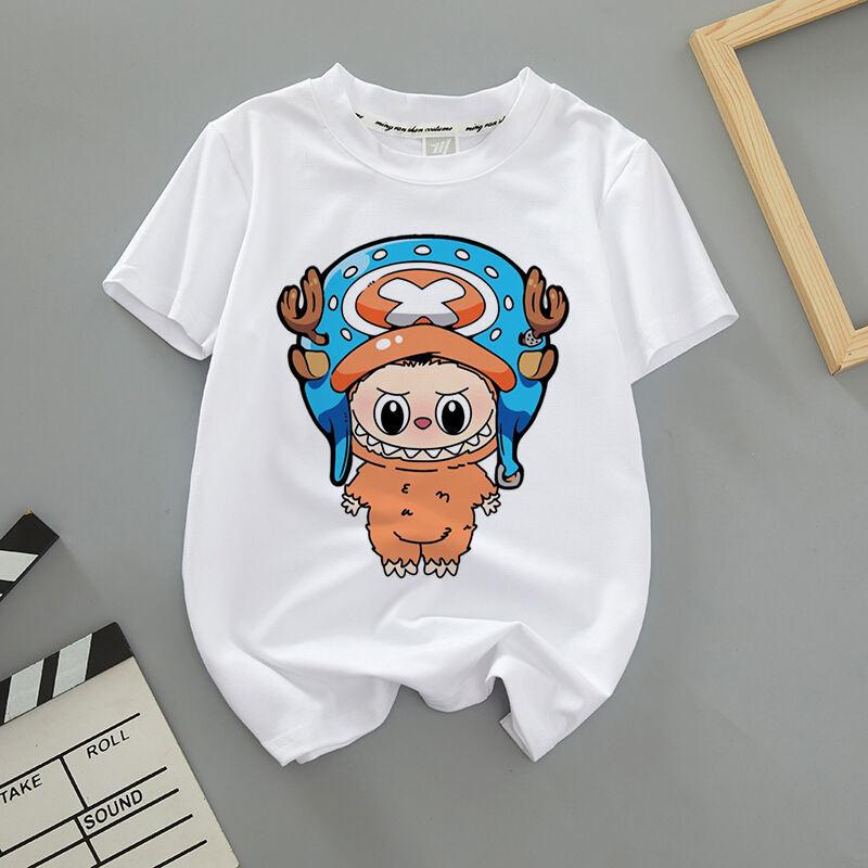 Cute Cartoon Labubu Print Short-sleeved T-shirt Girl Kids Casual with Summer Tops Tees