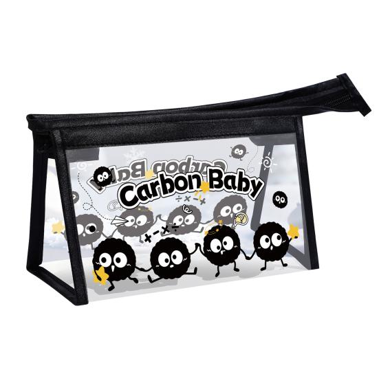 Transparent Pencil Case Cartoon Black Cat Ball Waterproof PVC Pen Pouch with Zipper Office Supplies School Students Stationery Bag B