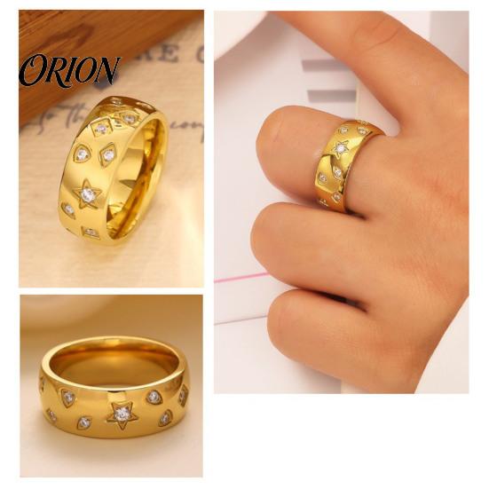 Titanium Steel Ring with Rhinestones, Star Geometric Pattern Band for Daily Wear Jewelry Men Women, Anti-Tarnish Hypoallergenic Finger Ring, Gift Him
