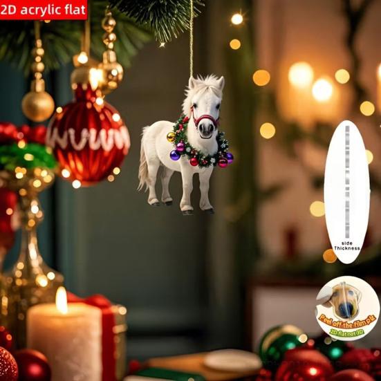 Christmas Pony Ornament 2D Acrylic Hanging Decor for Car And Tree Cute Horse Design Holiday Gift for Kids