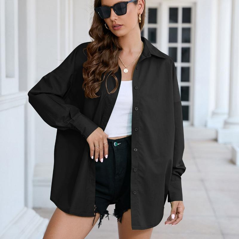 DAFIFY Moda Donna Primavera Autunno Casual Tinta Unita Stampa Manica Lunga Collo POLO Bluse e Camicie Larghe