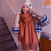 Women's Winter 2026 Red Wool-Blend Shawl - Solid Color Faux Cashmere Scarf