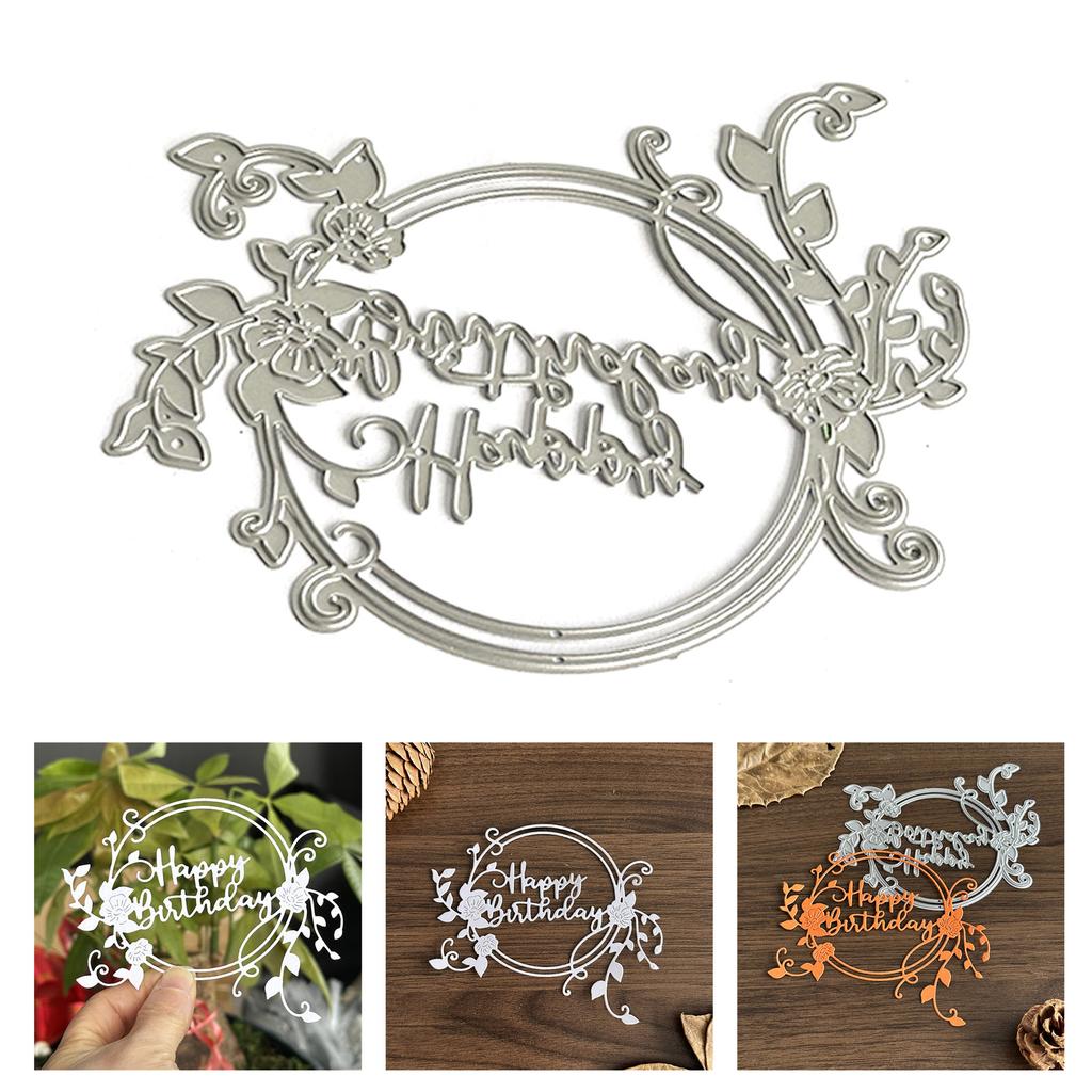 Wreath Cutting Dies for Photo Journal Scrapbooking Card Decorations Embossing Stencils Happy Birthday Die Cuts