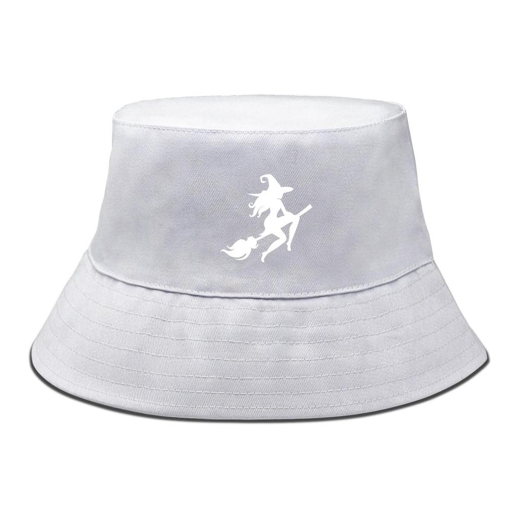 Bucket Hat With White Witch Print , Men's Cap Candy Color Spring Solid Color Basin Hat