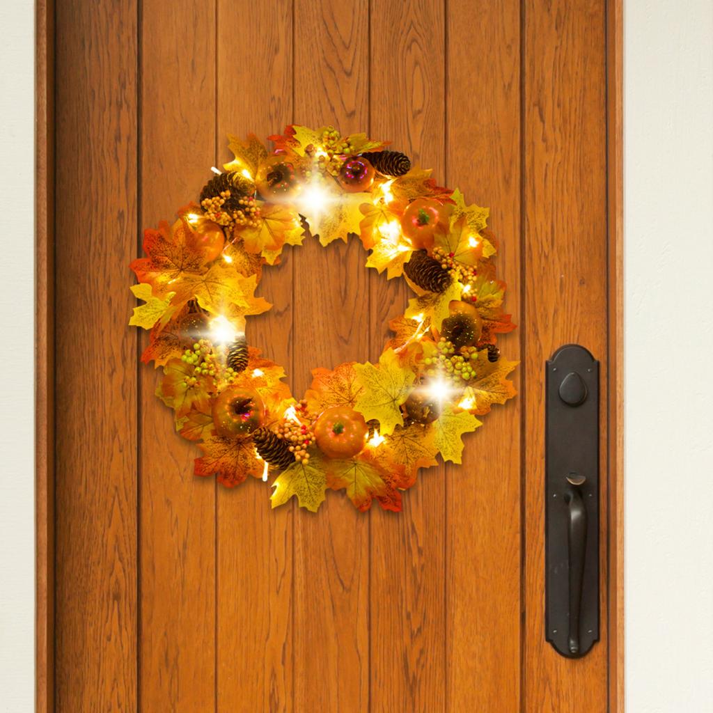 Artificial Wreath Garland Rattan Frame  Festival Pumpkin Maple Leaf  Fall Holiday Decoration