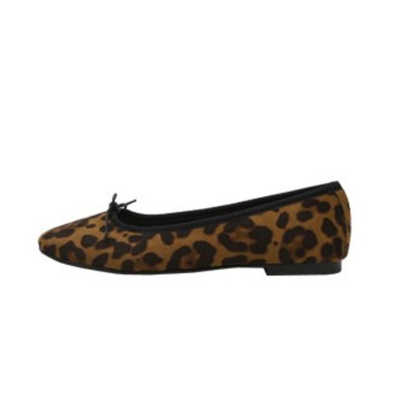 Fashion Leopard Flock Single Shoes Woman Bow-tied Shallow Loafers New Comfort Slip On Lazy Moccasins Leisure Round Toe Ballet Flat Shoes