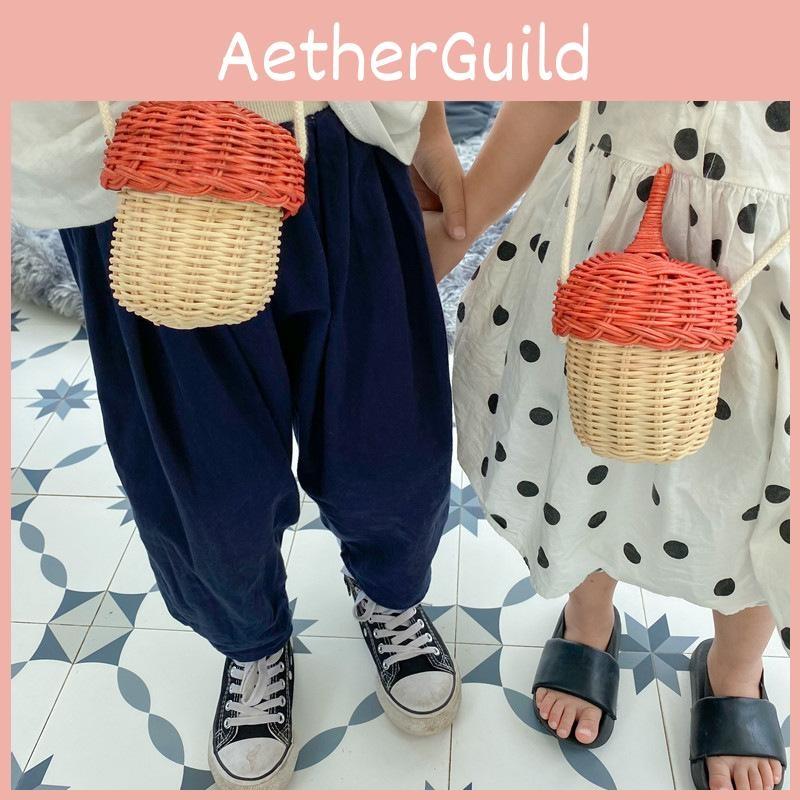Mini Children Woven Crossbody Bag With Pinecone Design Casual Accessories Kids