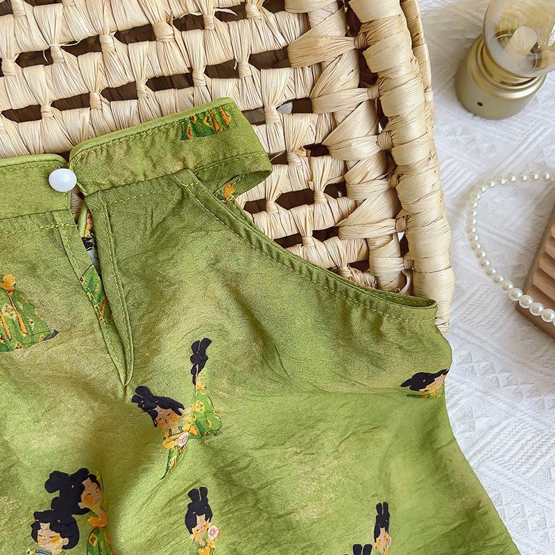 Girls' Chinese-Style Camisole and Shorts Set - Summer Collection