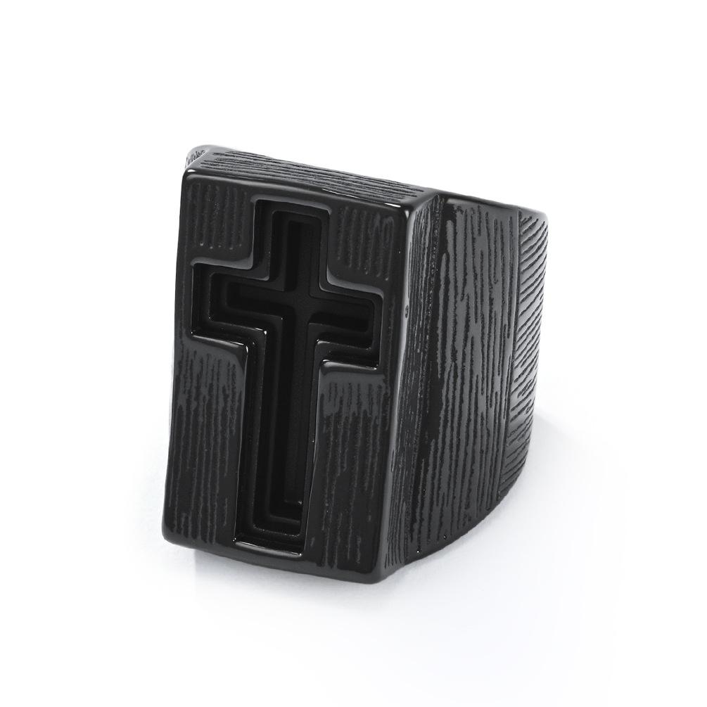 Gothic Punk Men's Ring Oversized Stainless Steel Cross Signet Ring Hip Hop Streetwear Statement Jewelry Bold Gothic Ring for Him