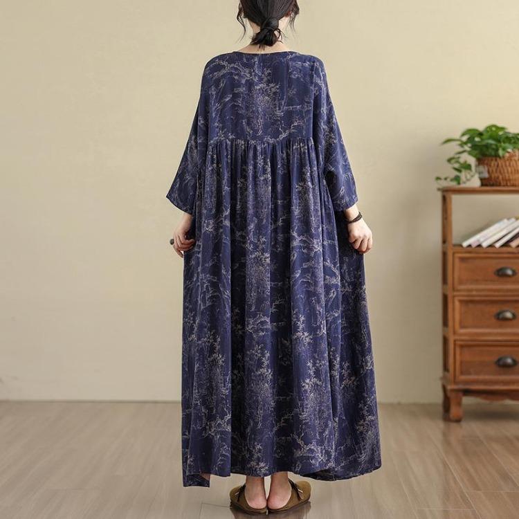 Vintage Floral Print Plus Size Women Long Sleeve Oversize Maxi Dress Loose Casual Spring Long Dress Basic